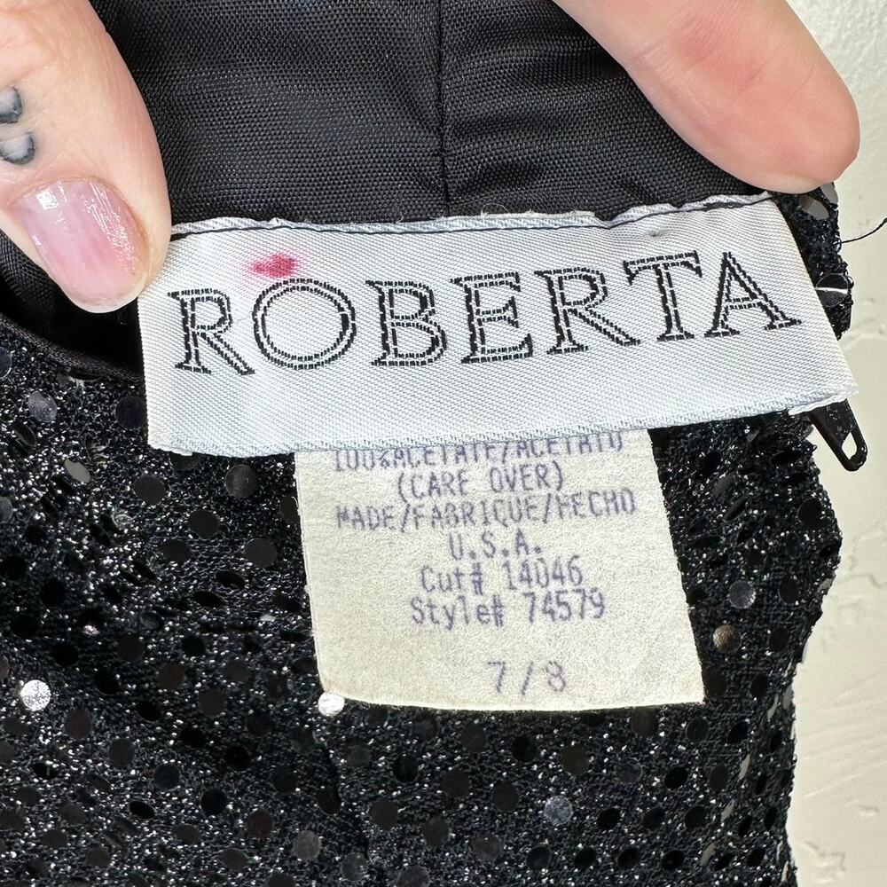 Vintage Roberta Midnight Black VTG Sequin Halter Open Back Sleeveless Maxi Gown - Picture 7 of 8